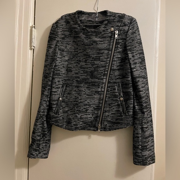 Theory Leather Trim Moto Jacket Size 6 - Picture 1 of 13